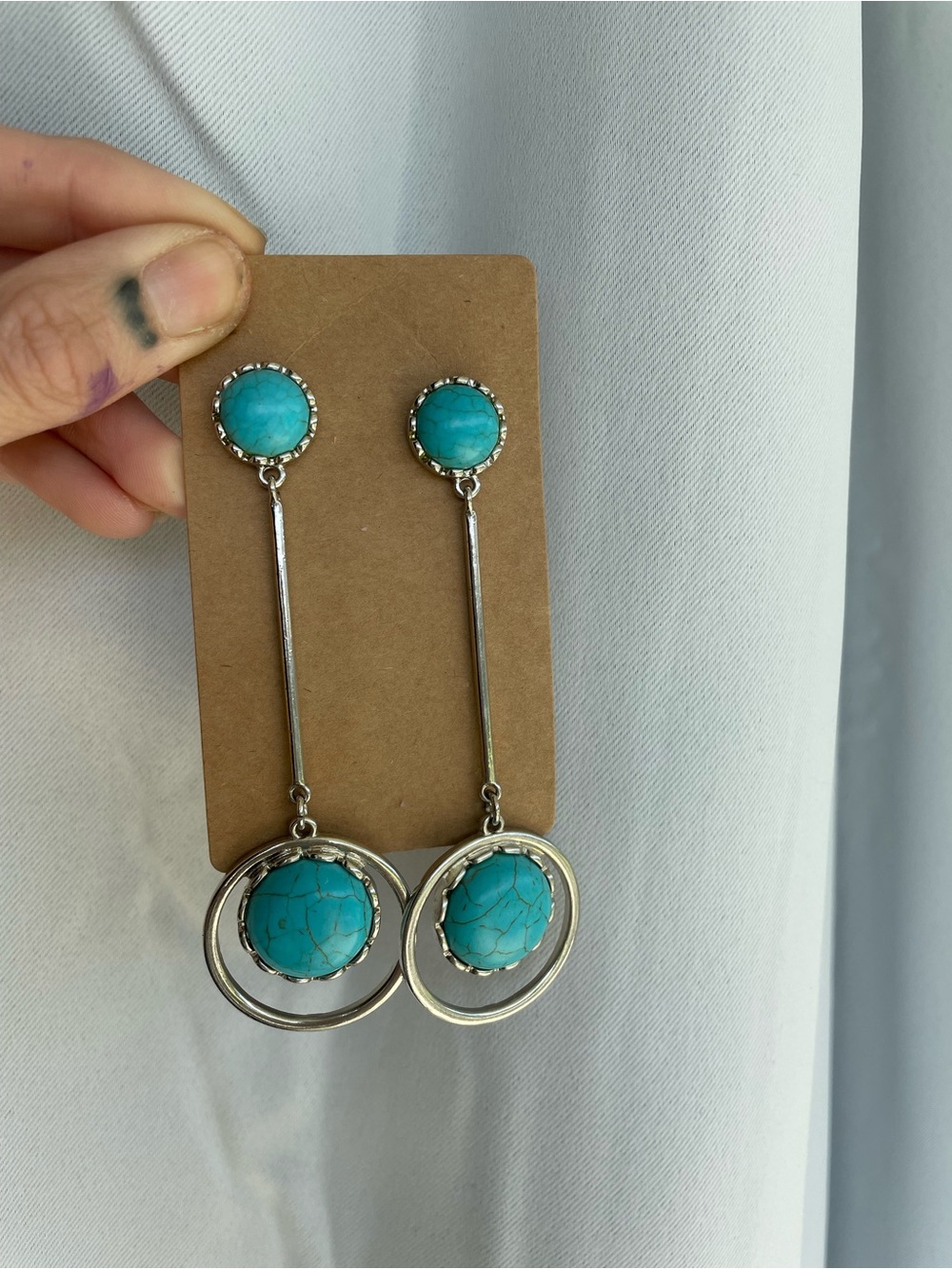 Lucky Brand Boho Turquoise Stone Statement Dangle Earrings